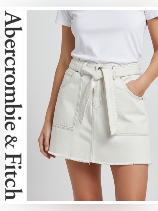 Dresses & Skirts - Abercrombie & Fitch Belted White Denim Mini Skirt 100% Cotton Sz 8/29 Festival